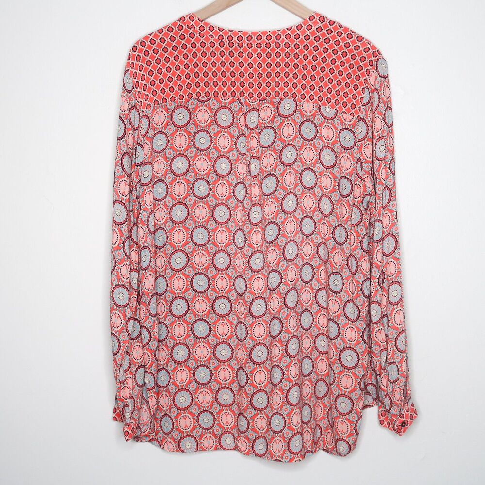 Red Camel Womens Henley Blouse Size Large Pink Blue Boho Popover - Picture 2 of 9
